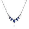 14K White Gold Diamond and Pear Blue Sapphire Chevron Bar Necklace - 0.06 ct