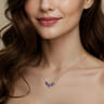 14K White Gold Diamond and Pear Blue Sapphire Chevron Bar Necklace - 0.06 ct