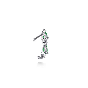 14K White Gold Diamond and Pear Emerald J-Hoop Earrings