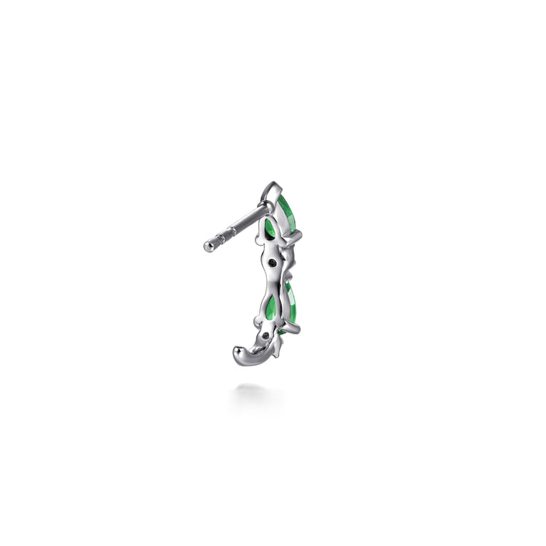 14K White Gold Diamond and Pear Emerald J-Hoop Earrings - 0.11 ct - Shot 2