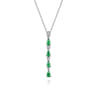 14K White Gold Diamond and Pear Emerald Vertical Bar Necklace - 0.15 ct
