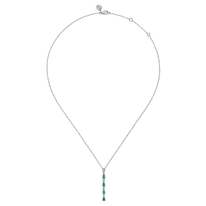 14K White Gold Diamond and Pear Emerald Vertical Bar Necklace