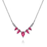 14K White Gold Diamond and Pear Ruby Chevron Bar Necklace - 0.06 ct