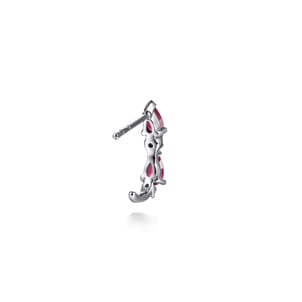 14K White Gold Diamond and Pear Ruby J-Hoop Earrings