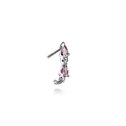 14K White Gold Diamond and Pear Ruby J-Hoop Earrings