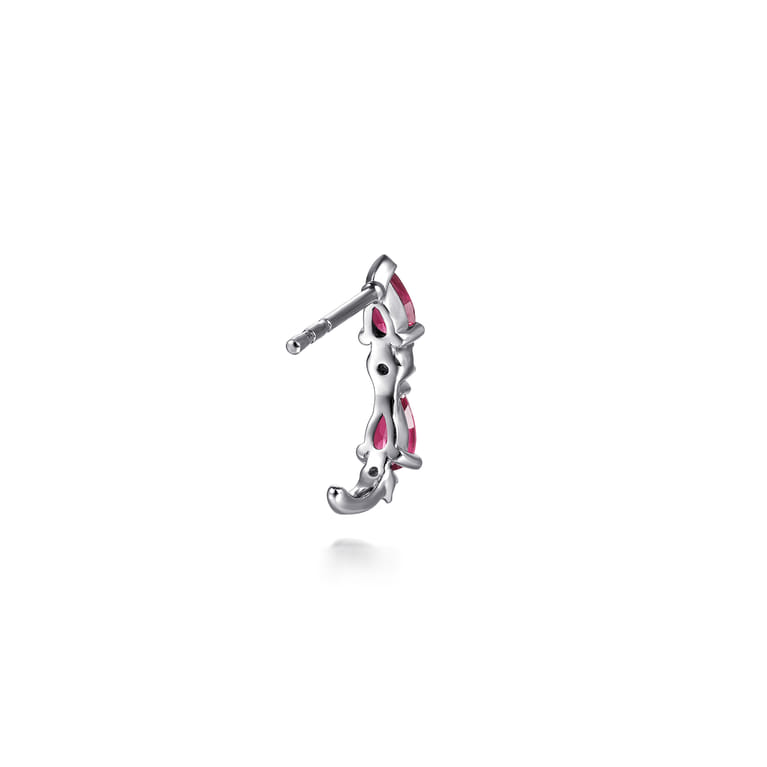 14K White Gold Diamond and Pear Ruby J-Hoop Earrings - 0.11 ct - Shot 2