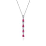 14K White Gold Diamond and Pear Ruby Vertical Bar Necklace - 0.15 ct