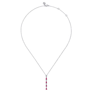 14K White Gold Diamond and Pear Ruby Vertical Bar Necklace