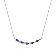 14K White Gold Diamond and Pear Sapphire Bar Necklace