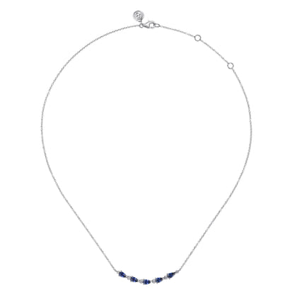 14K White Gold Diamond and Pear Sapphire Bar Necklace