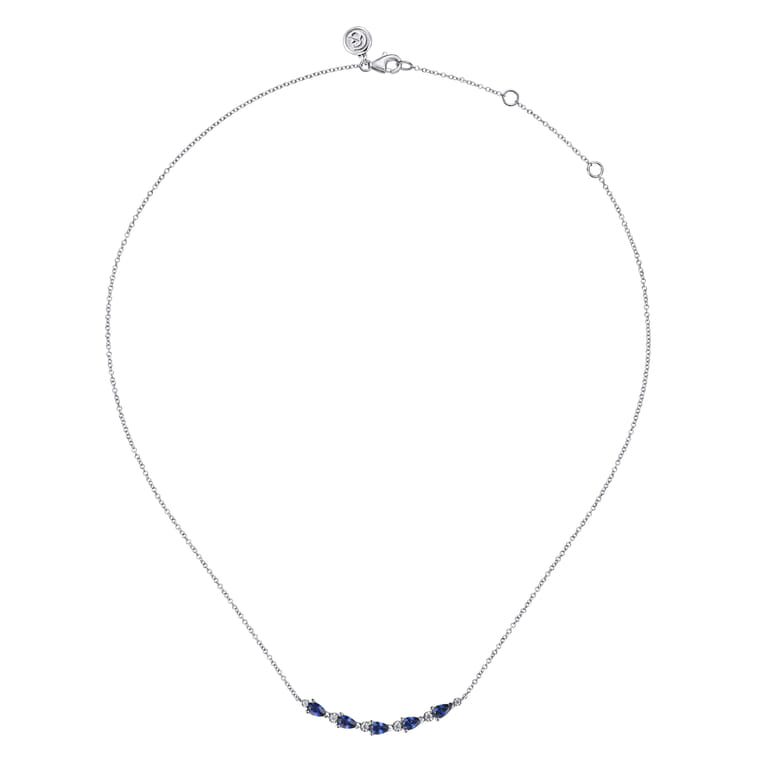 14K White Gold Diamond and Pear Sapphire Bar Necklace - 0.13 ct - Shot 2