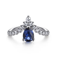 14K White Gold Diamond and Pear Sapphire Chervon Ladies Ring