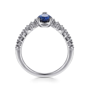 14K White Gold Diamond and Pear Sapphire Chervon Ladies Ring