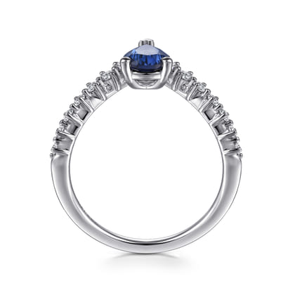 14K White Gold Diamond and Pear Sapphire Chervon Ladies Ring