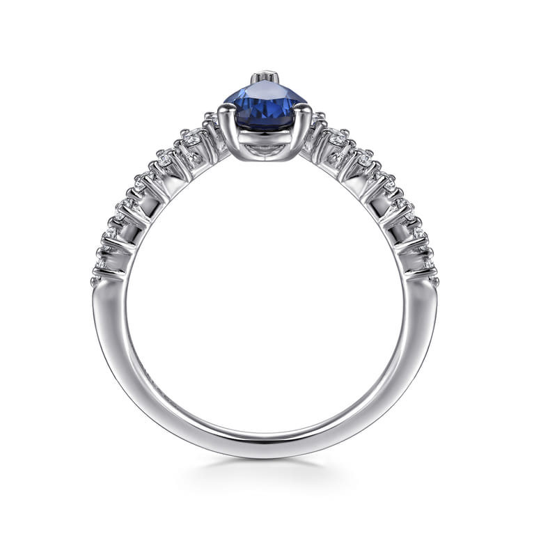 14K White Gold Diamond and Pear Sapphire Chervon Ladies Ring - 0.35 ct - Shot 2