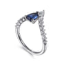 14K White Gold Diamond and Pear Sapphire Chervon Ladies Ring - 0.35 ct