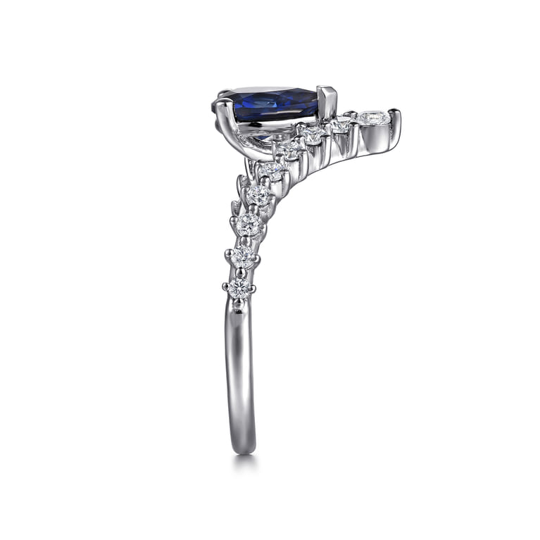 14K White Gold Diamond and Pear Sapphire Chervon Ladies Ring - 0.35 ct - Shot 4