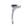 14K White Gold Diamond and Pear Sapphire Chervon Ladies Ring - 0.35 ct