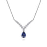 14K White Gold Diamond and Pear Sapphire Chervon Necklace - 0.35 ct