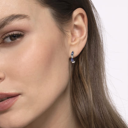 14K White Gold Diamond and Pear Sapphire J-Hoop Earrings