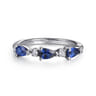 14K White Gold Diamond and Pear Sapphire Ladies Ring - 0.1 ct