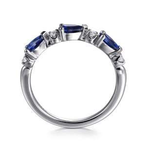 14K White Gold Diamond and Pear Sapphire Ladies Ring