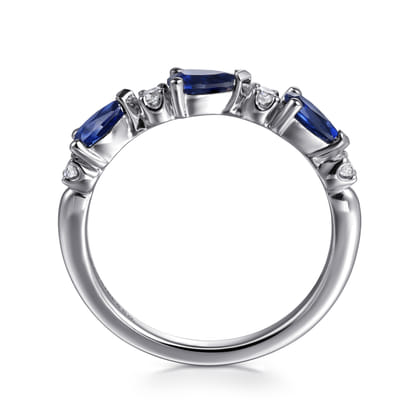 14K White Gold Diamond and Pear Sapphire Ladies Ring
