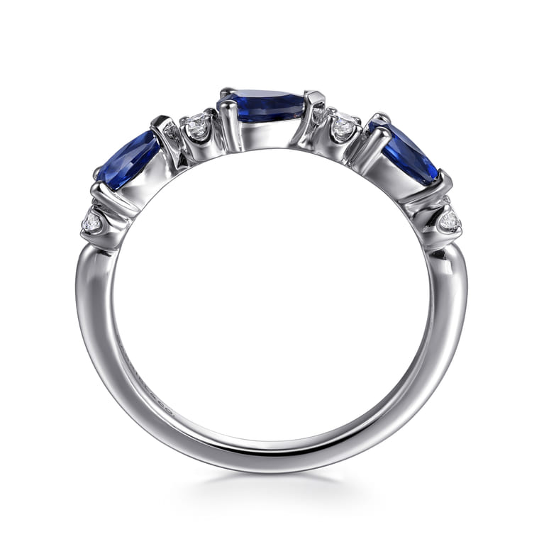 14K White Gold Diamond and Pear Sapphire Ladies Ring - 0.1 ct - Shot 2
