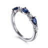 14K White Gold Diamond and Pear Sapphire Ladies Ring - 0.1 ct