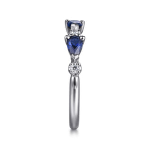 14K White Gold Diamond and Pear Sapphire Ladies Ring