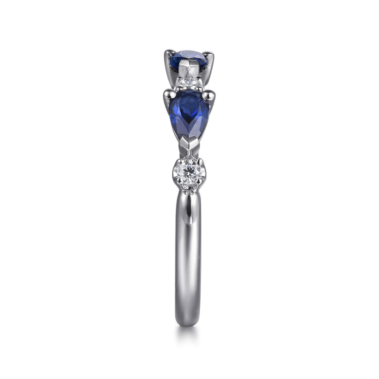 14K White Gold Diamond and Pear Sapphire Ladies Ring - 0.1 ct - Shot 4