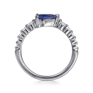 14K White Gold Diamond and Pear Sapphire Ring