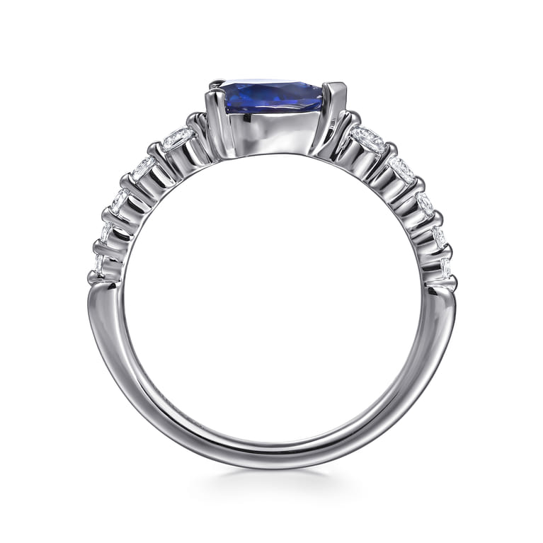 14K White Gold Diamond and Pear Sapphire Ring - 0.21 ct - Shot 2