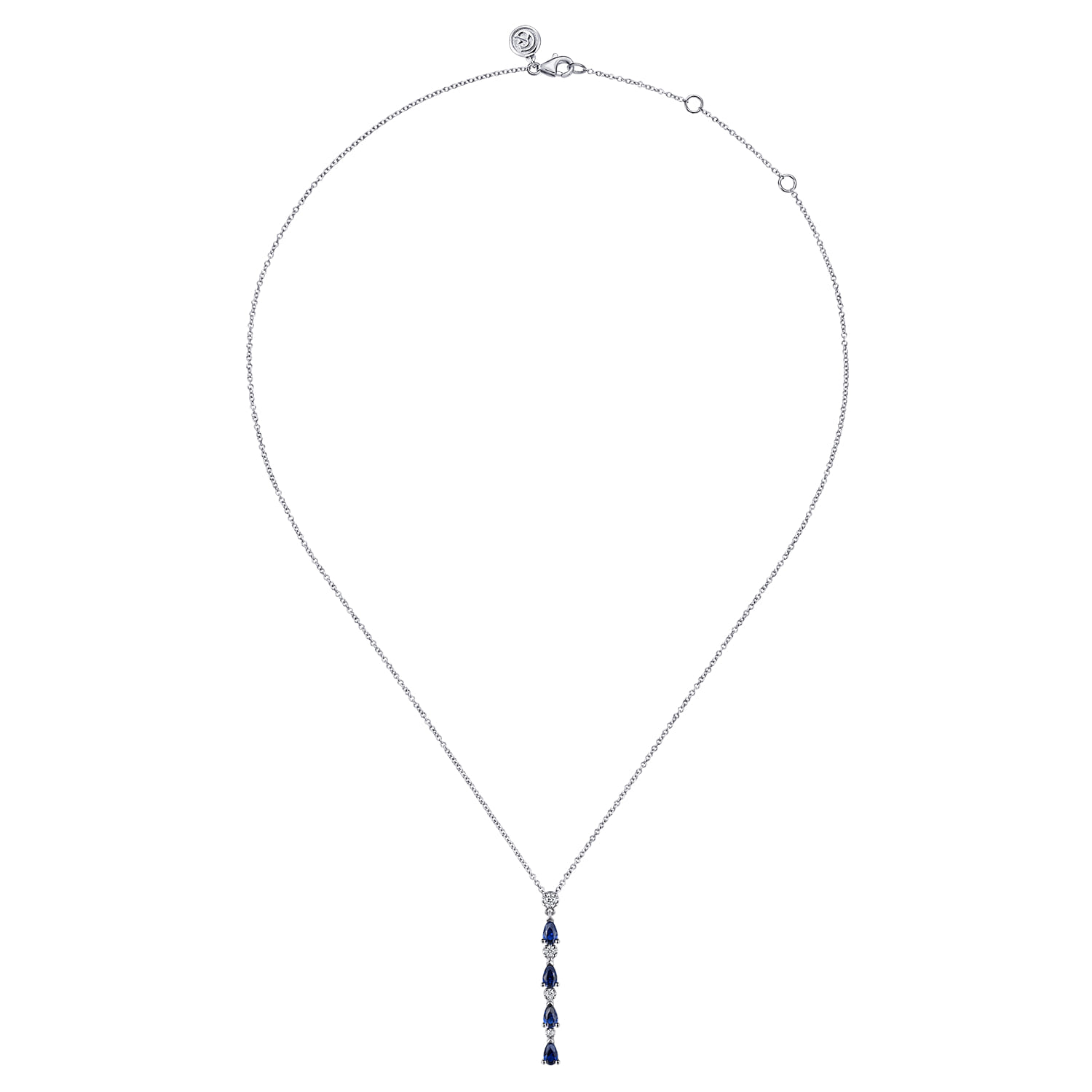 14K White Gold Diamond and Pear Sapphire Vertical Bar Necklace - 0.15 ct - Shot 2