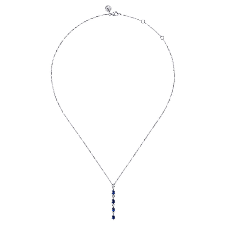 14K White Gold Diamond and Pear Sapphire Vertical Bar Necklace - 0.15 ct - Shot 2