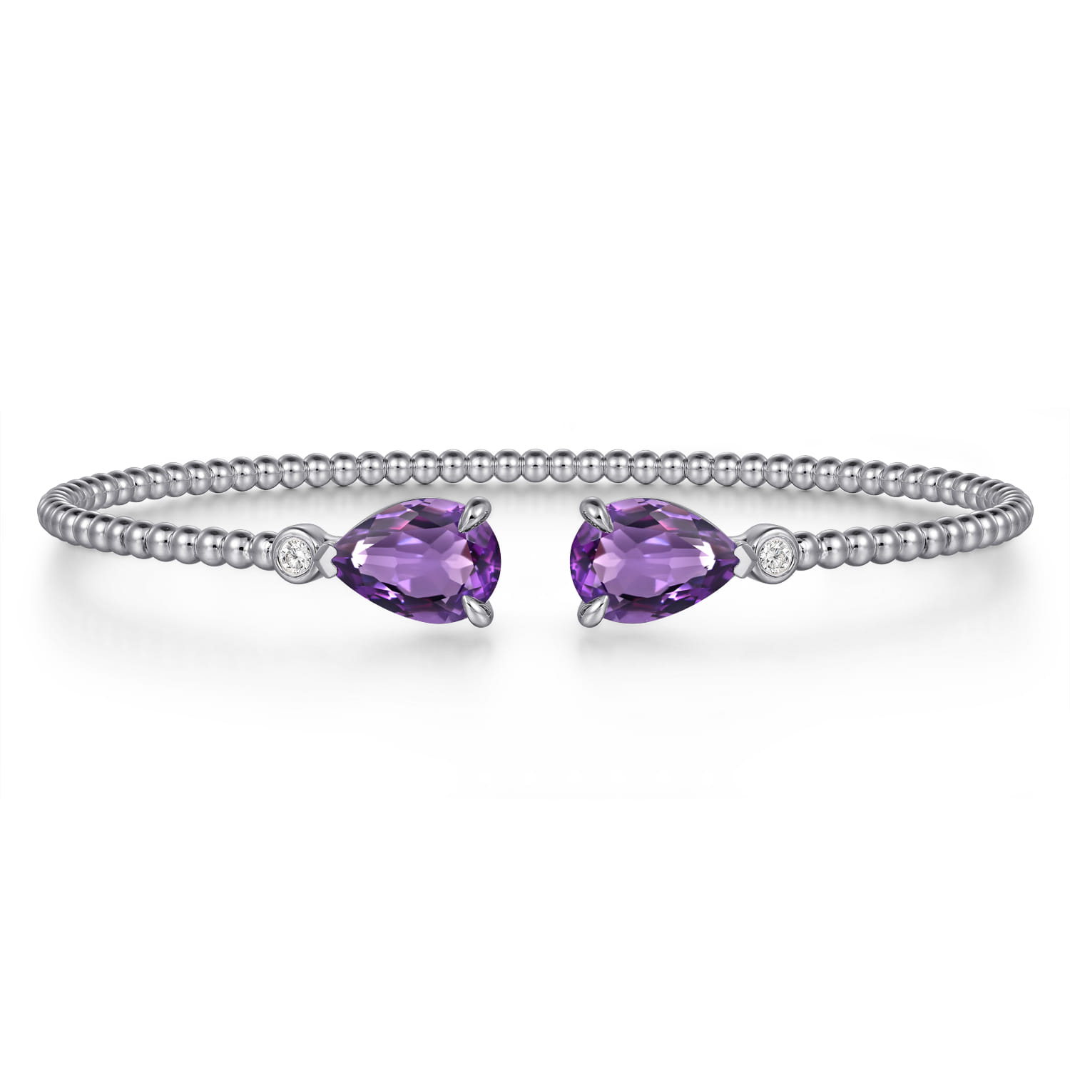 14K White Gold Diamond and Pear Shape Amethyst Bujukan Bangle - 0.07 ct - Shot 1