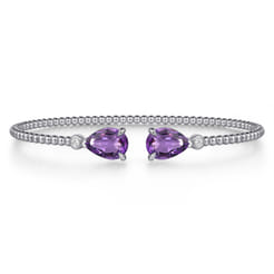 14K White Gold Diamond and Pear Shape Amethyst Bujukan Bangle