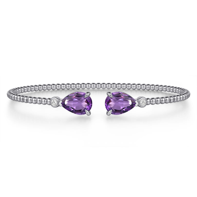 14K White Gold Diamond and Pear Shape Amethyst Bujukan Bangle - 0.07 ct - Shot 1