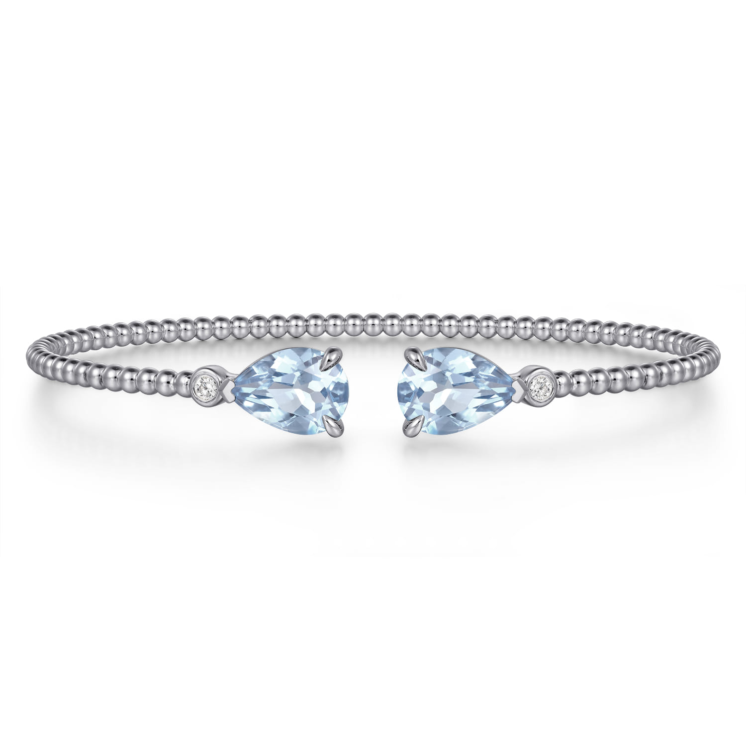 14K White Gold Diamond and Pear Shape Aquamarine Bujukan Bangle - 0.07 ct - Shot 1