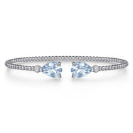 14K White Gold Diamond and Pear Shape Aquamarine Bujukan Bangle