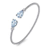 14K White Gold Diamond and Pear Shape Aquamarine Bujukan Bangle - 0.07 ct
