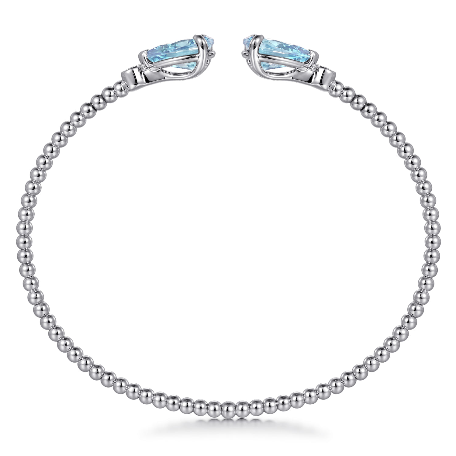 14K White Gold Diamond and Pear Shape Aquamarine Bujukan Bangle - 0.07 ct - Shot 3