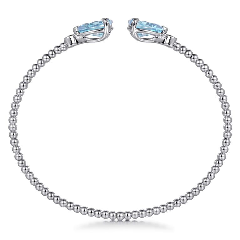 14K White Gold Diamond and Pear Shape Aquamarine Bujukan Bangle - 0.07 ct - Shot 3