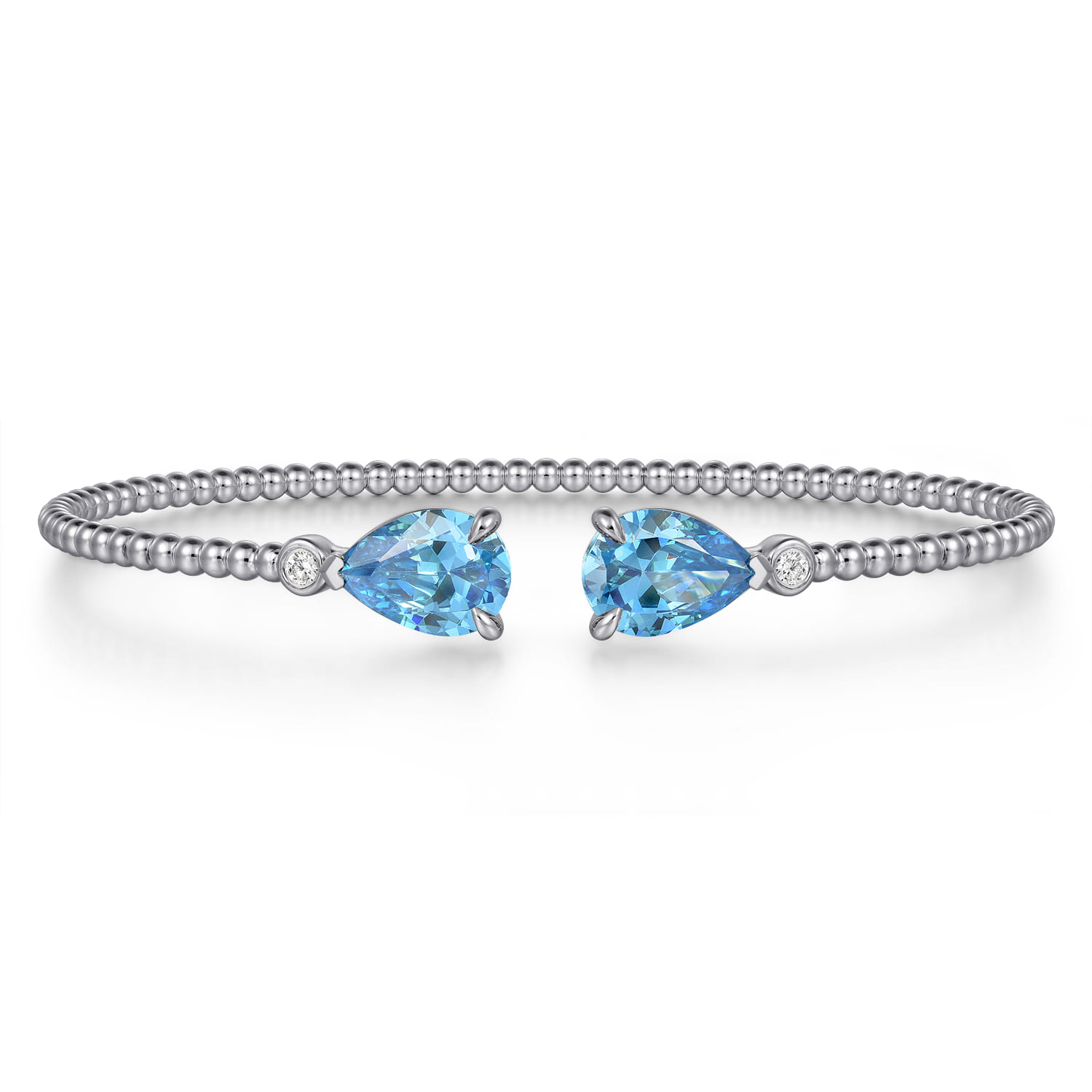 14K White Gold Diamond and Pear Shape Blue Topaz Bujukan Bangle - 0.07 ct - Shot 1