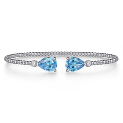 14K White Gold Diamond and Pear Shape Blue Topaz Bujukan Bangle