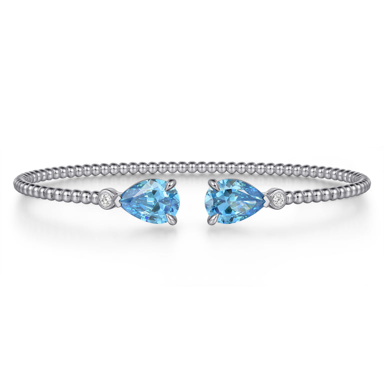 14K White Gold Diamond and Pear Shape Blue Topaz Bujukan Bangle - 0.07 ct - Shot 1