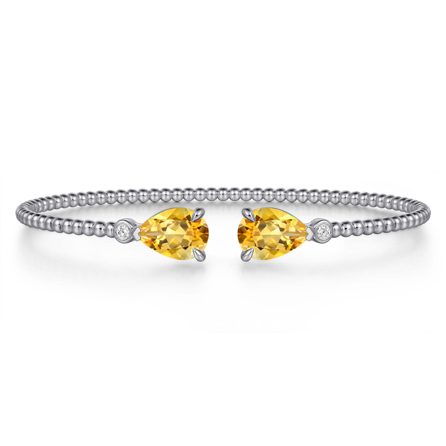 14K White Gold Diamond and Pear Shape Citrine Bujukan Bangle - 0.07 ct - Shot 1