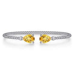14K White Gold Diamond and Pear Shape Citrine Bujukan Bangle