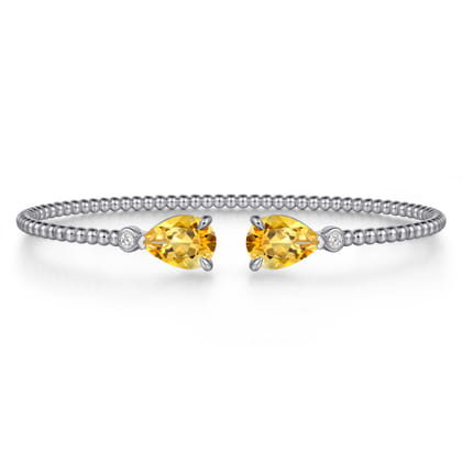 14K White Gold Diamond and Pear Shape Citrine Bujukan Bangle