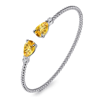 14K White Gold Diamond and Pear Shape Citrine Bujukan Bangle